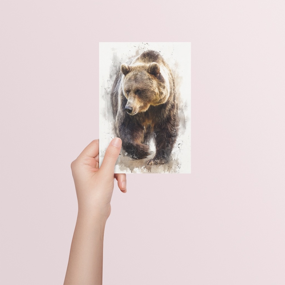 Watercolor Grizzly Bear Portrait Wall Art Print Poster - Unframed Artwork - Picture 5 of 5